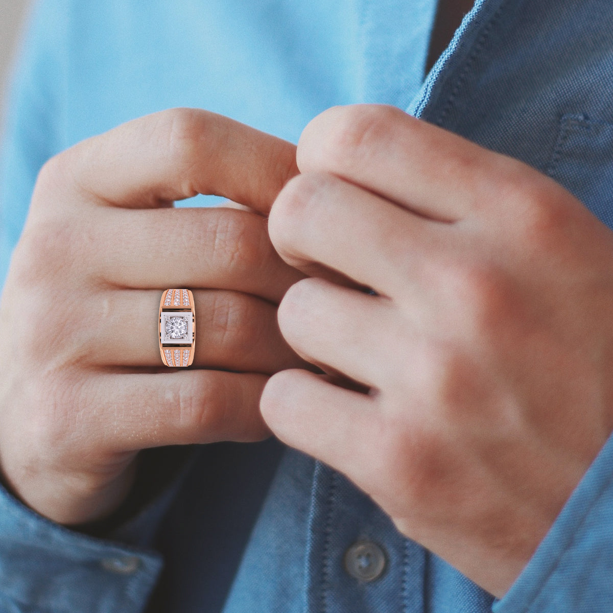 Stylish Three Row Cluster Round Lab Grown Ring